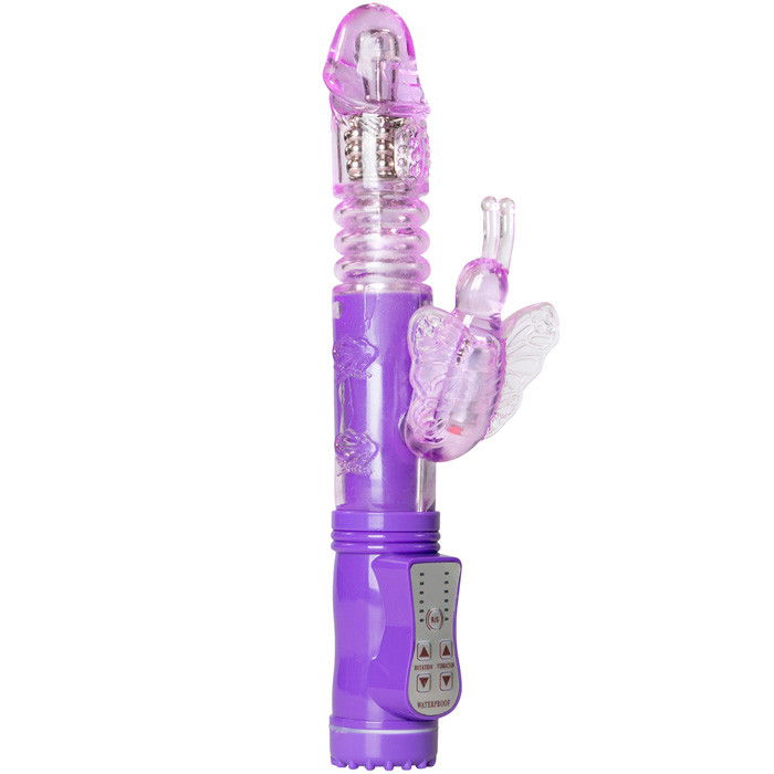 EasyToys Purple Butterfly multifunktsionaalne vibraator tõukefunktsiooni ja kliitoristimulaatoriga