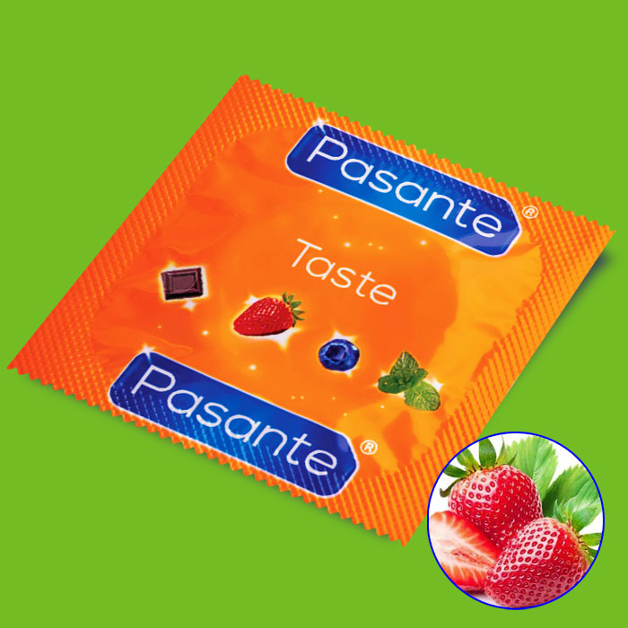 Maasika maitsega kondoom Pasante, 1 tk.