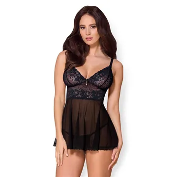 Elegantne Babydoll Obsessive ja stringid, must