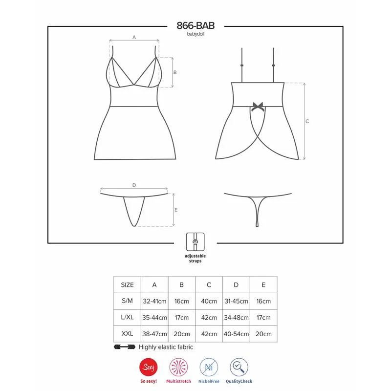 Elegantne Babydoll Obsessive ja stringid must - foto 3