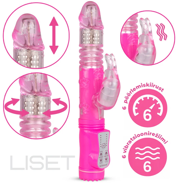 EasyToys Pink Thrusting Rabbit multifunktsionaalne jänkuvibraator tõukefunktsiooni ja kliitoristimulaatoriga - foto 2